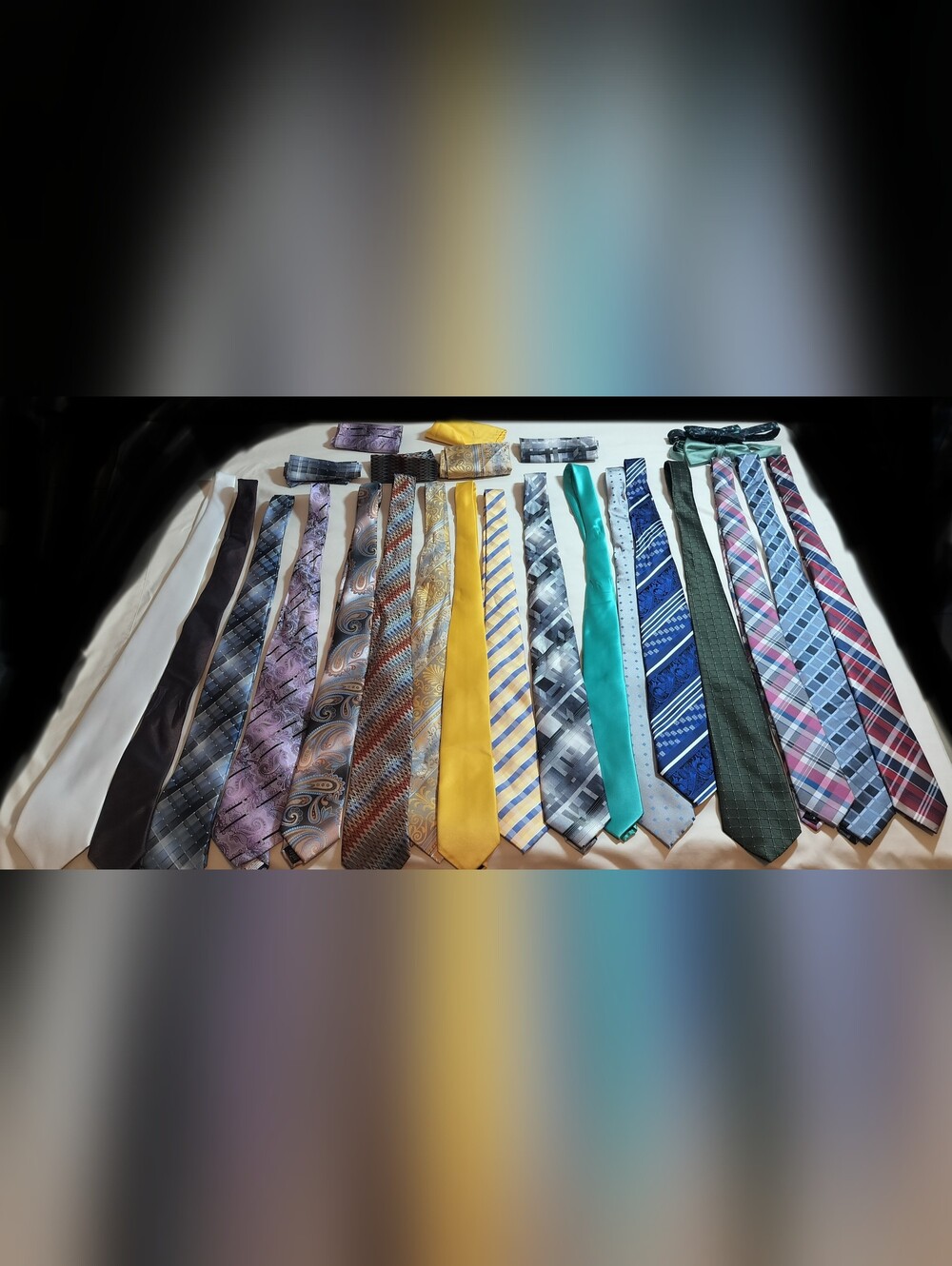 Men's Yellow and Teal Necktie Set - Classic Solid & Patterned Styles